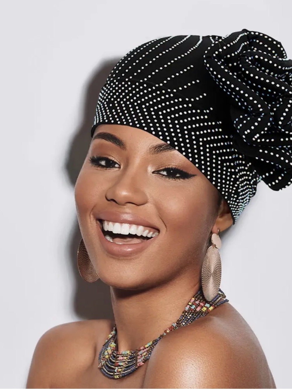 Bling Black Flower Headwrap Turban - Women Accessories